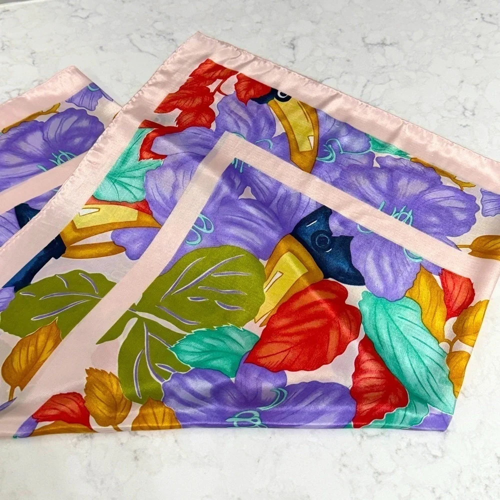 Tropical Print Square Silky Scarf Wrap Pink Pastel Neon